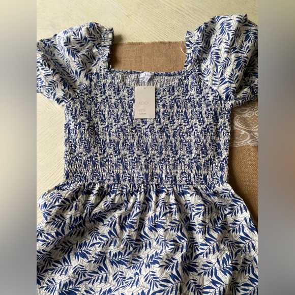 KOO DE KER Modest Floral Dress smocked bodice, & short sleeves Blue/White Size L - Picture 5 of 16